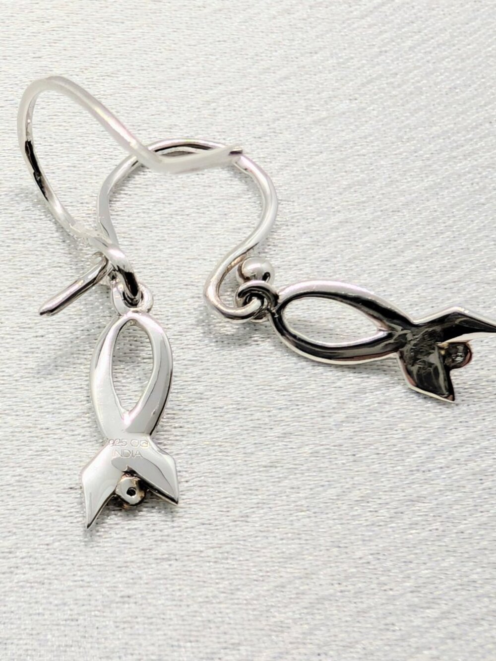 NEW in Box Minimalist Style Sterling Silver & Diamond French Wire Earrings - Picture 7 of 13